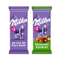 Milka Tablettes Lait alpin x3 + Noisettes entières x2