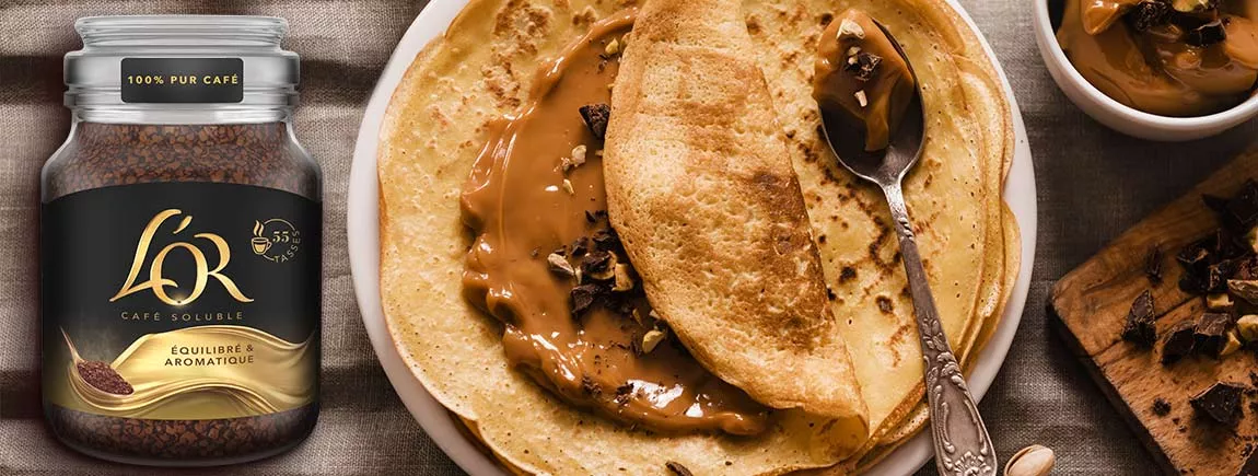 Crêpes au caramel, aromatisées au café